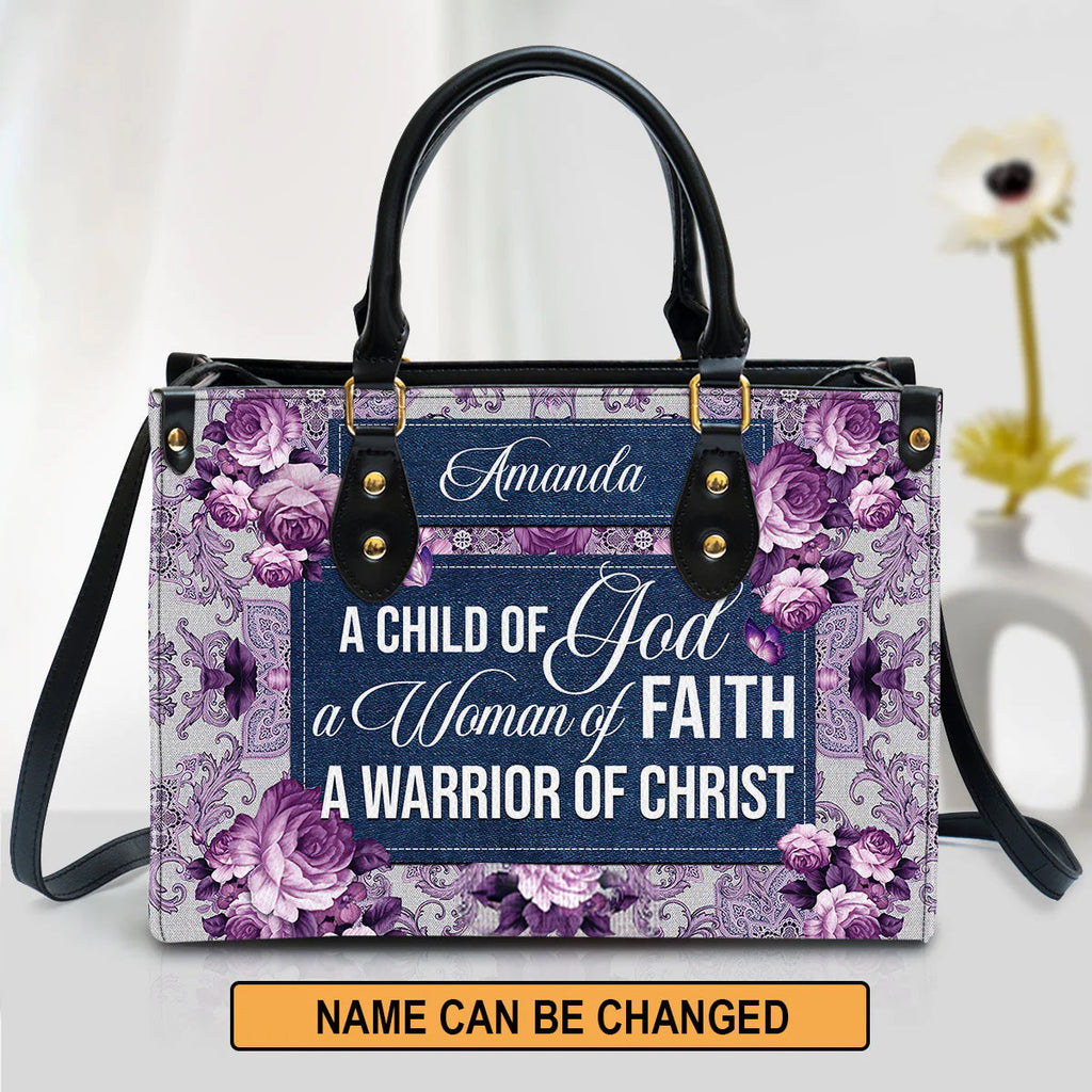 A Child of God Woman of Faith Leather Tote Bag