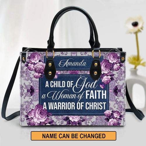 A Child of God Woman of Faith Leather Tote Bag