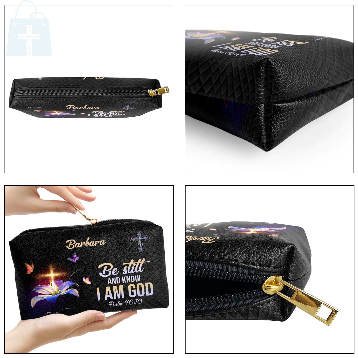 Be Still And Know Christian Leather Makeup Bag