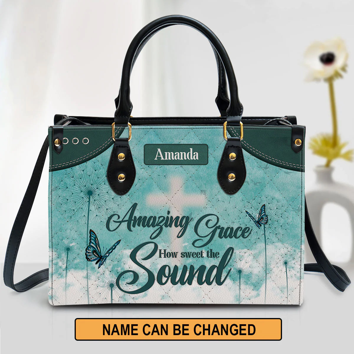 Amazing Grace Personalized Leather Tote Bag