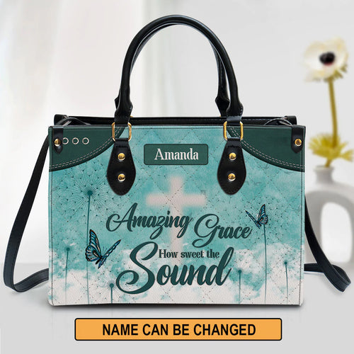 Amazing Grace Personalized Leather Tote Bag