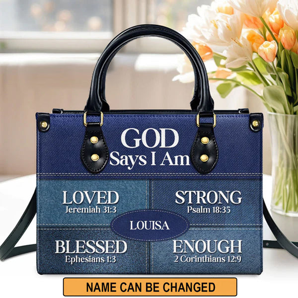 God Says I Am Blessed Leather Tote Bag