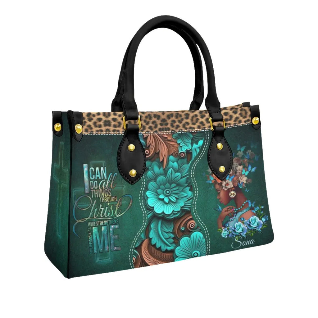 Personalized Philippians 4:13 Leather Tote Bag