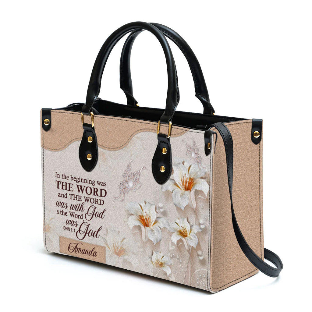The Word Was With God Personalized Leather Tote