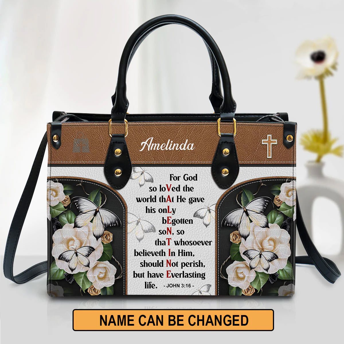 Personalized John 3:16 Christian Leather Tote