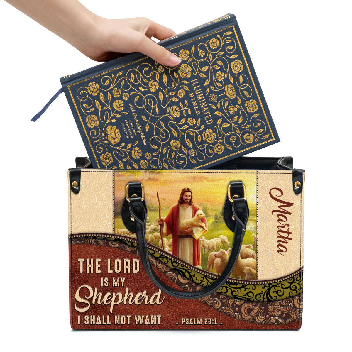 Psalm 23:1 Personalized Leather Tote Bag