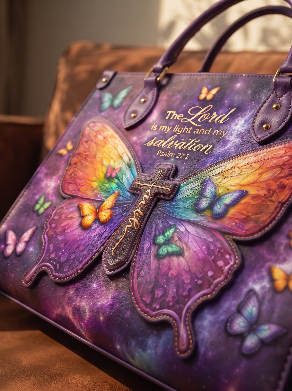 Psalm 27:1 My Light Applique Leather Handbag