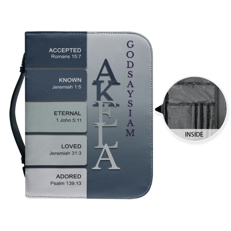 Personalized Silver Blue Name Meaning Bible Cover