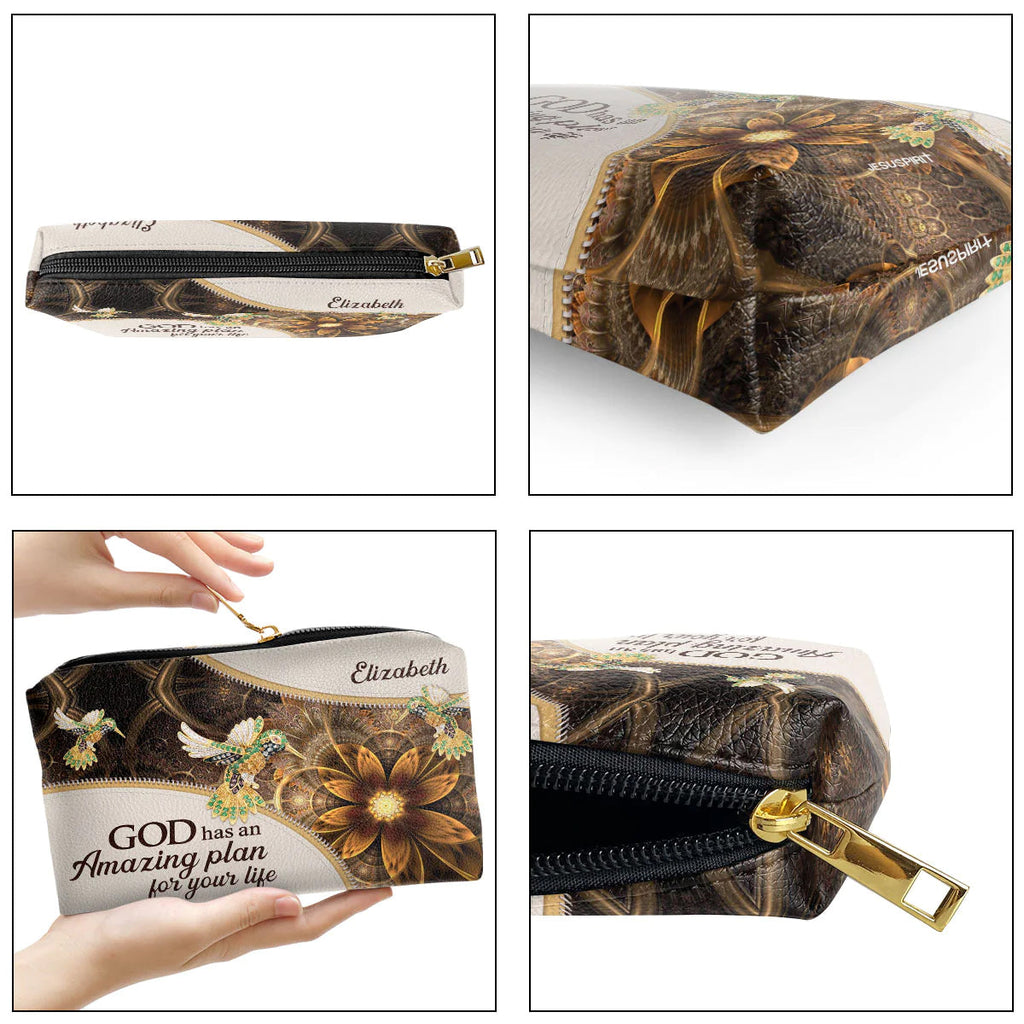 God Has An Amazing Plan Leather Cosmetic Bag