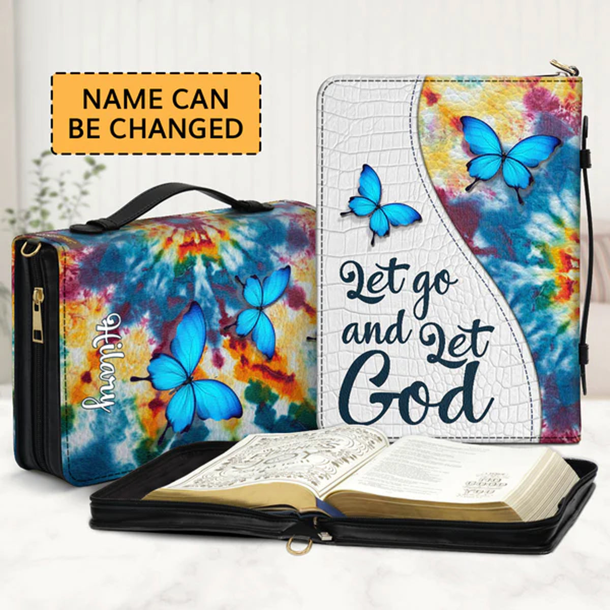 Personalized Let Go & Let God Butterfly Bible Cover