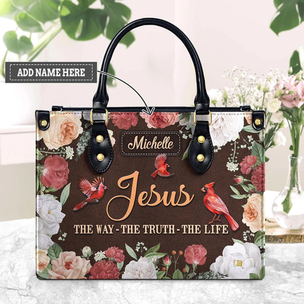 Jesus The Way Cardinal Floral Leather Tote Bag