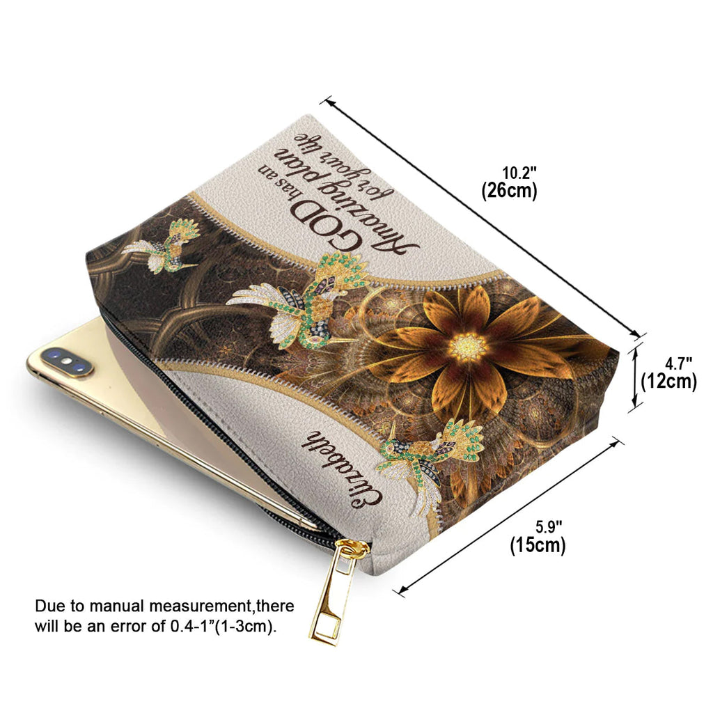God Has An Amazing Plan Leather Cosmetic Bag