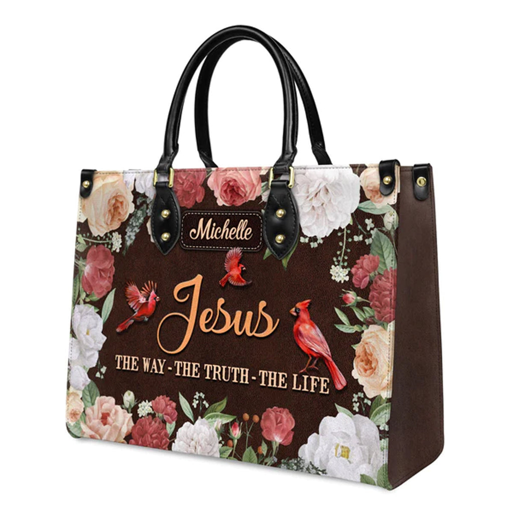 Jesus The Way Cardinal Floral Leather Tote Bag