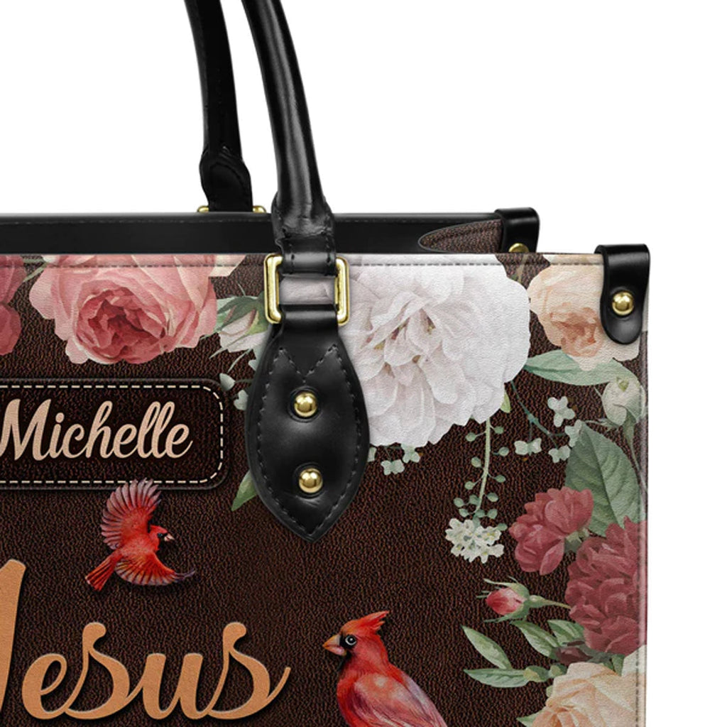 Jesus The Way Cardinal Floral Leather Tote Bag