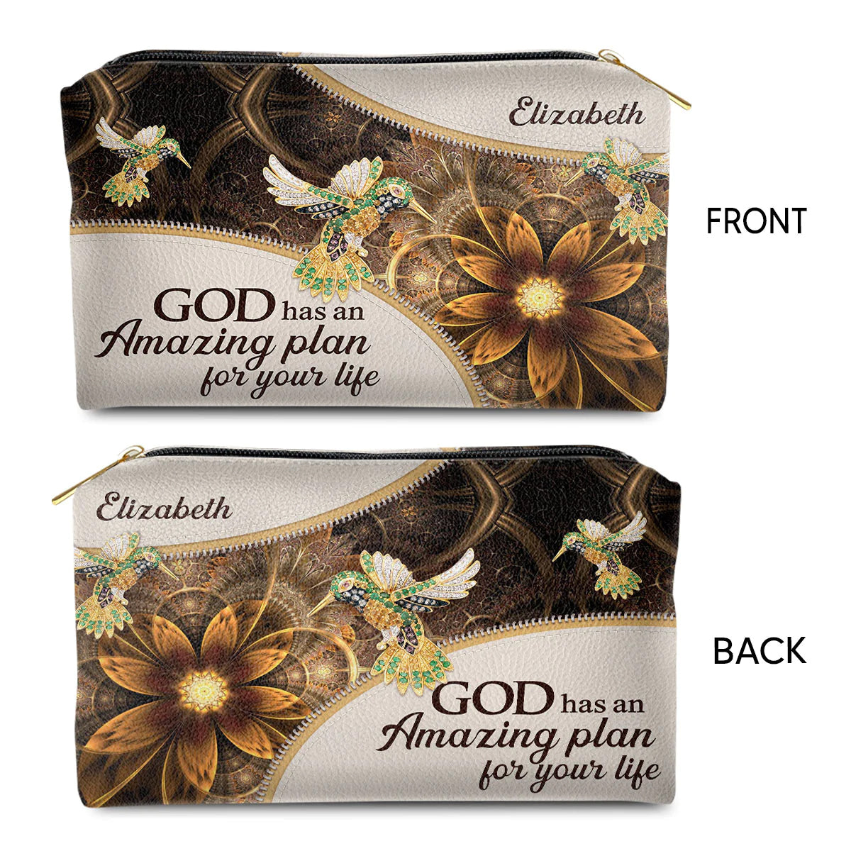 God Has An Amazing Plan Leather Cosmetic Bag