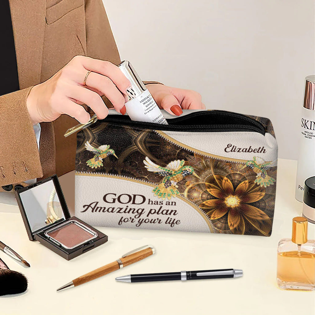 God Has An Amazing Plan Leather Cosmetic Bag