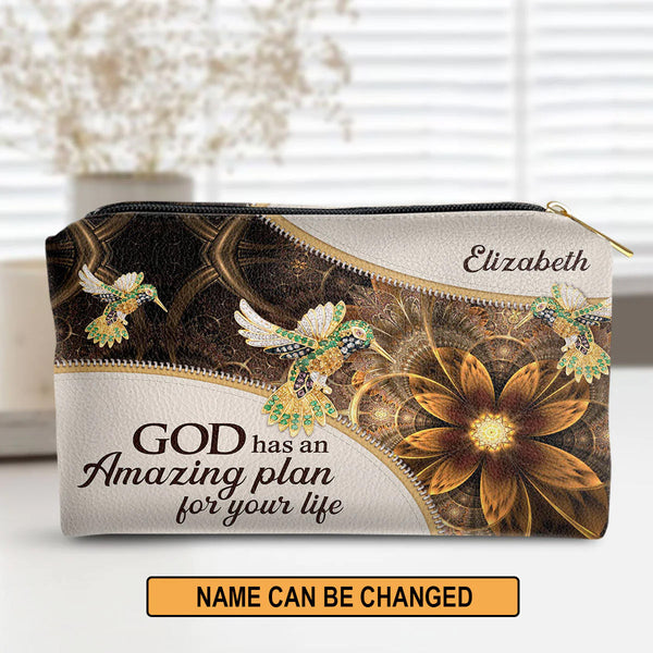 God Has An Amazing Plan Leather Cosmetic Bag