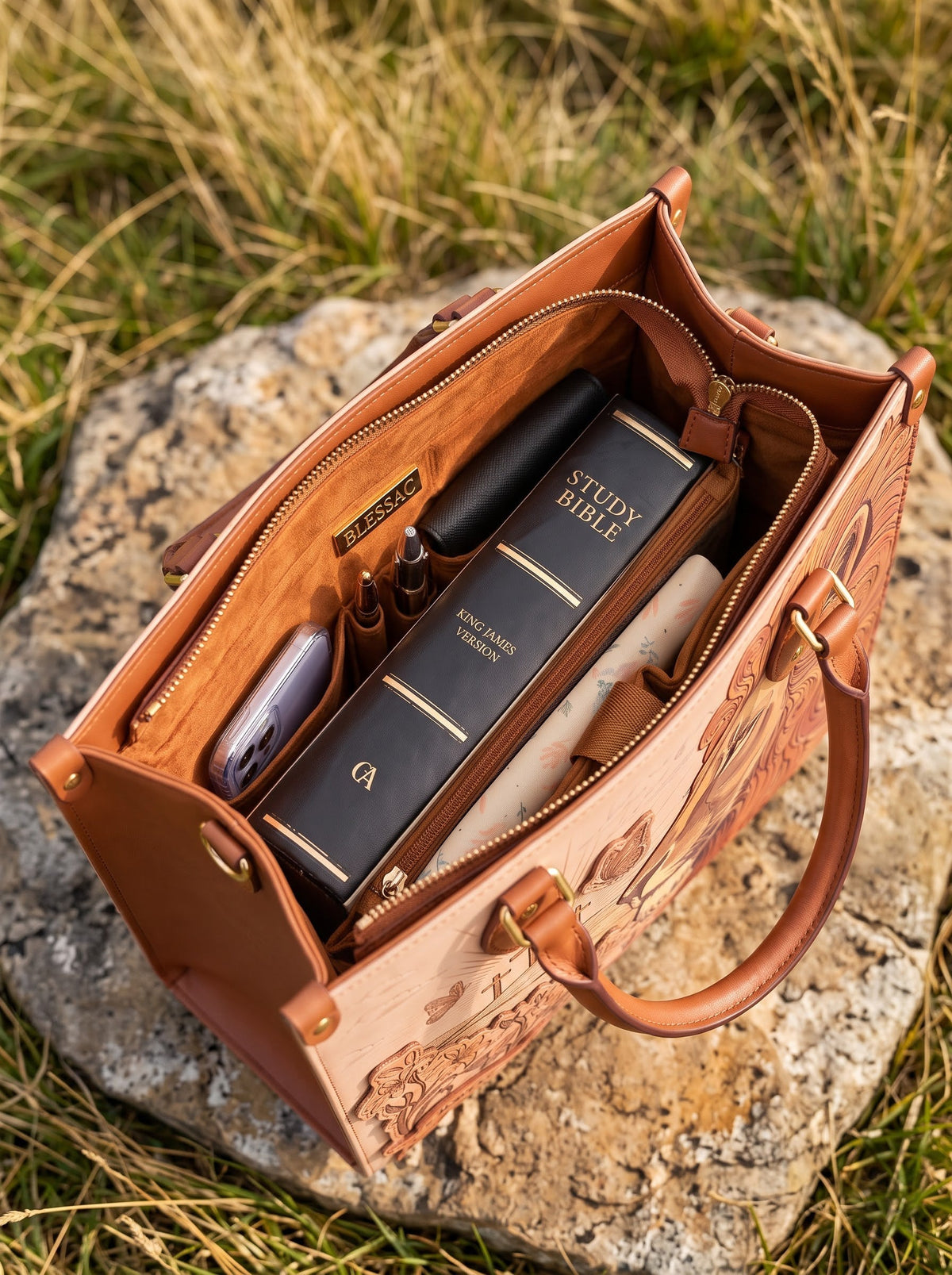 Lion of Judah Joshua 1:9 Leather Handbag