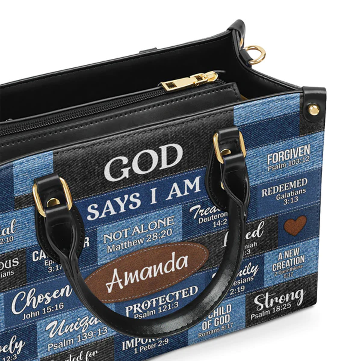 God Says I Am Strong Personalized Leather Tote Bag