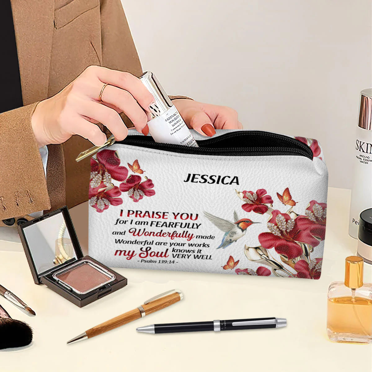 My Soul Knows It Very Well Leather Cosmetic Bag