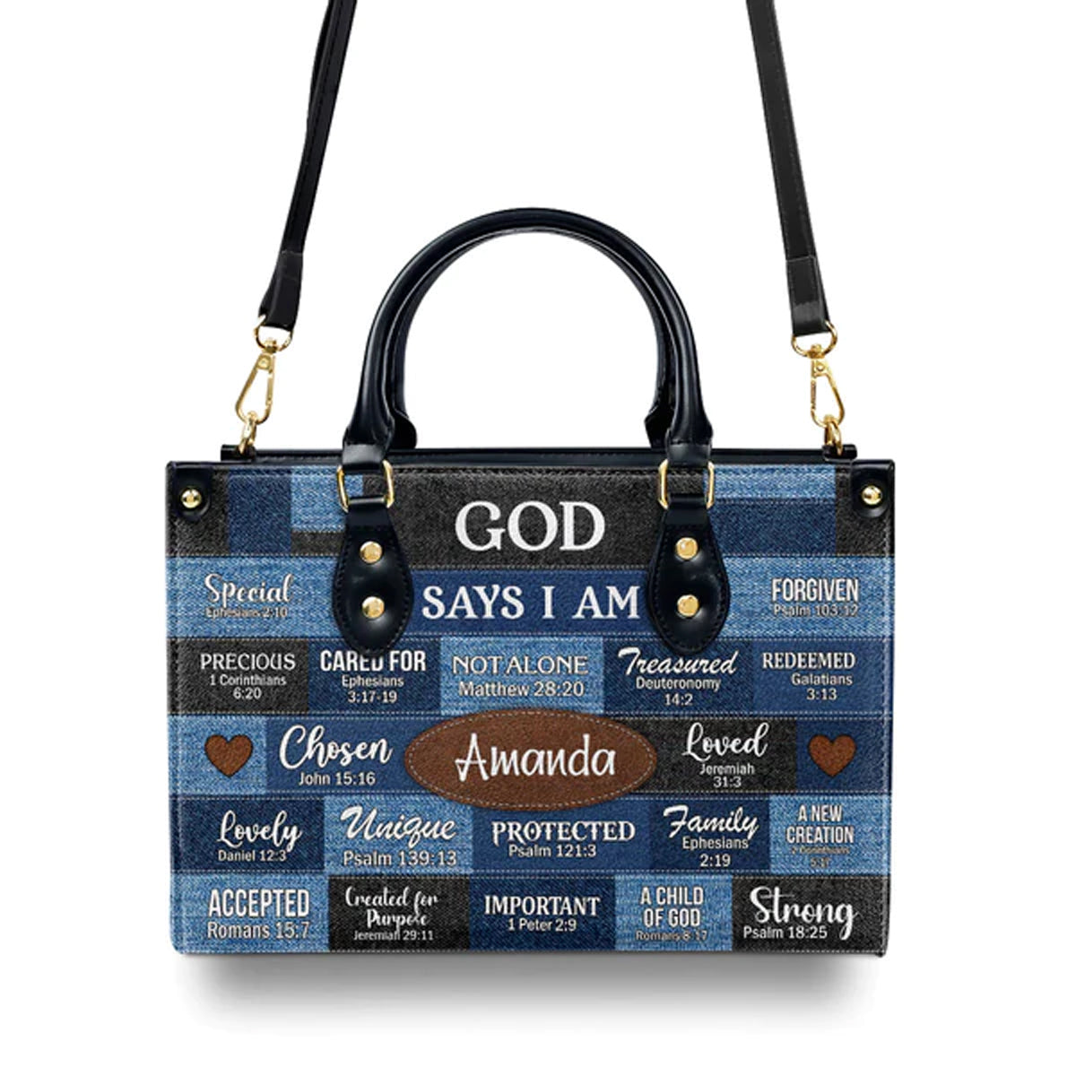 God Says I Am Strong Personalized Leather Tote Bag