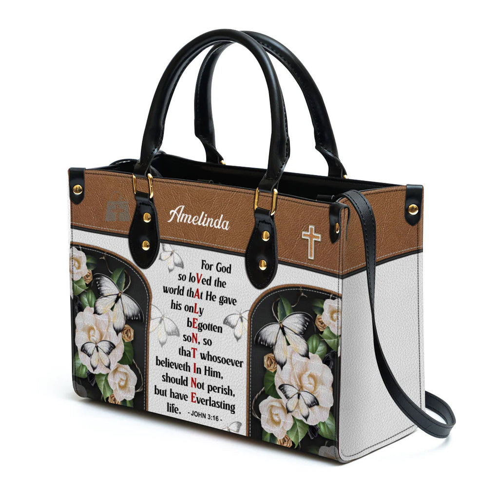 Personalized John 3:16 Christian Leather Tote