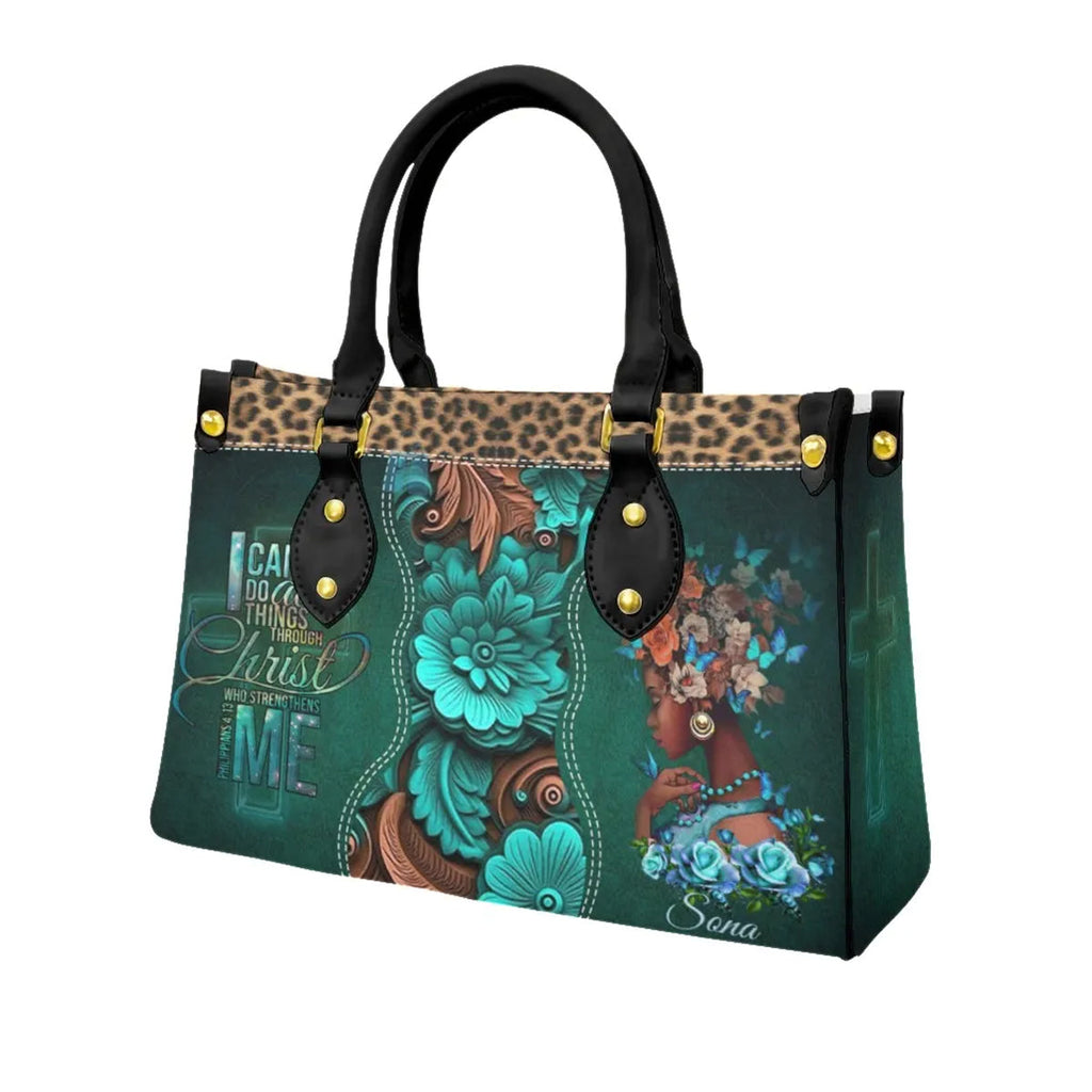 Personalized Philippians 4:13 Leather Tote Bag