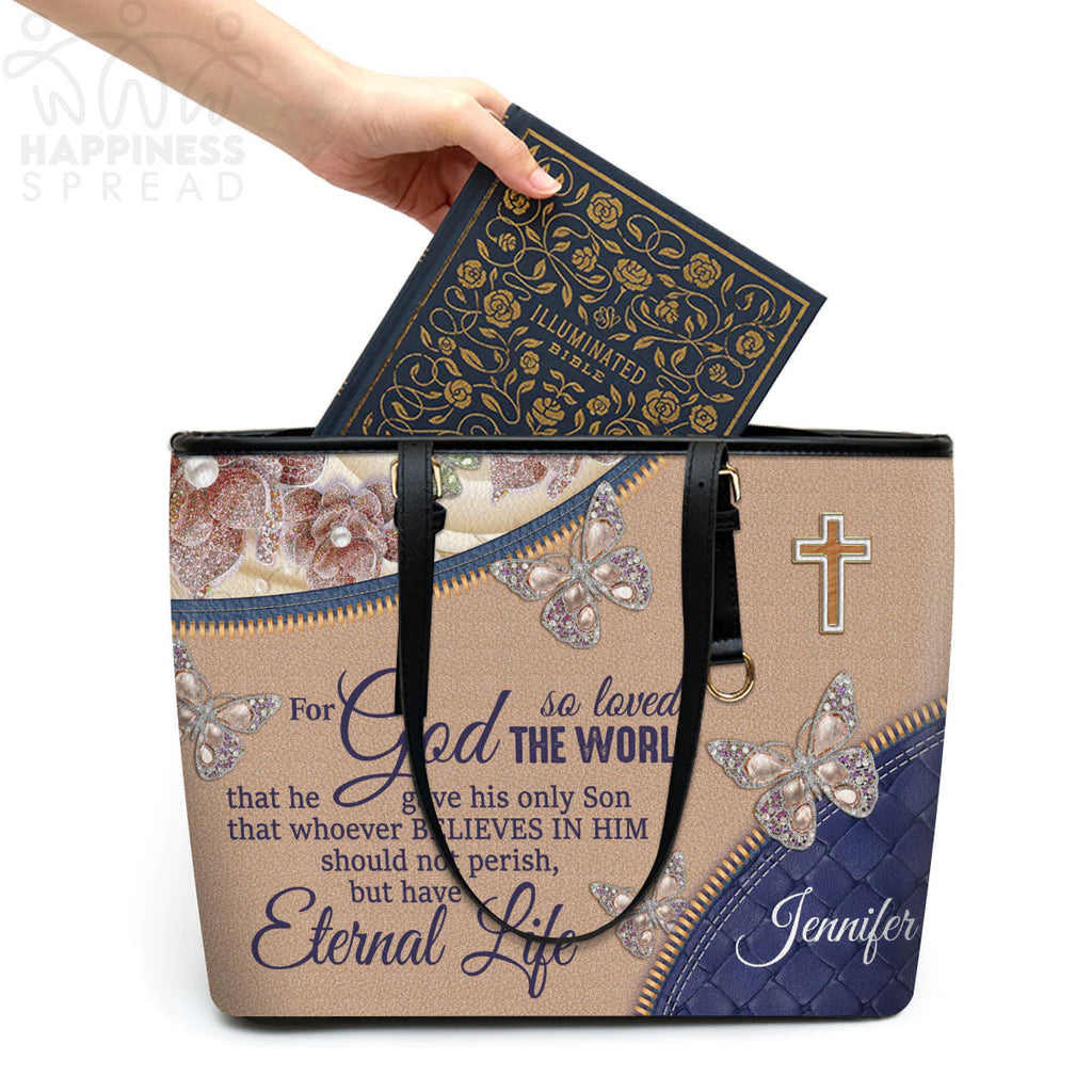 Personalized Christian Faith Leather Tote Bag