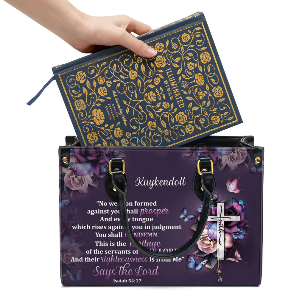 Personalized No Weapon Christian Leather Tote