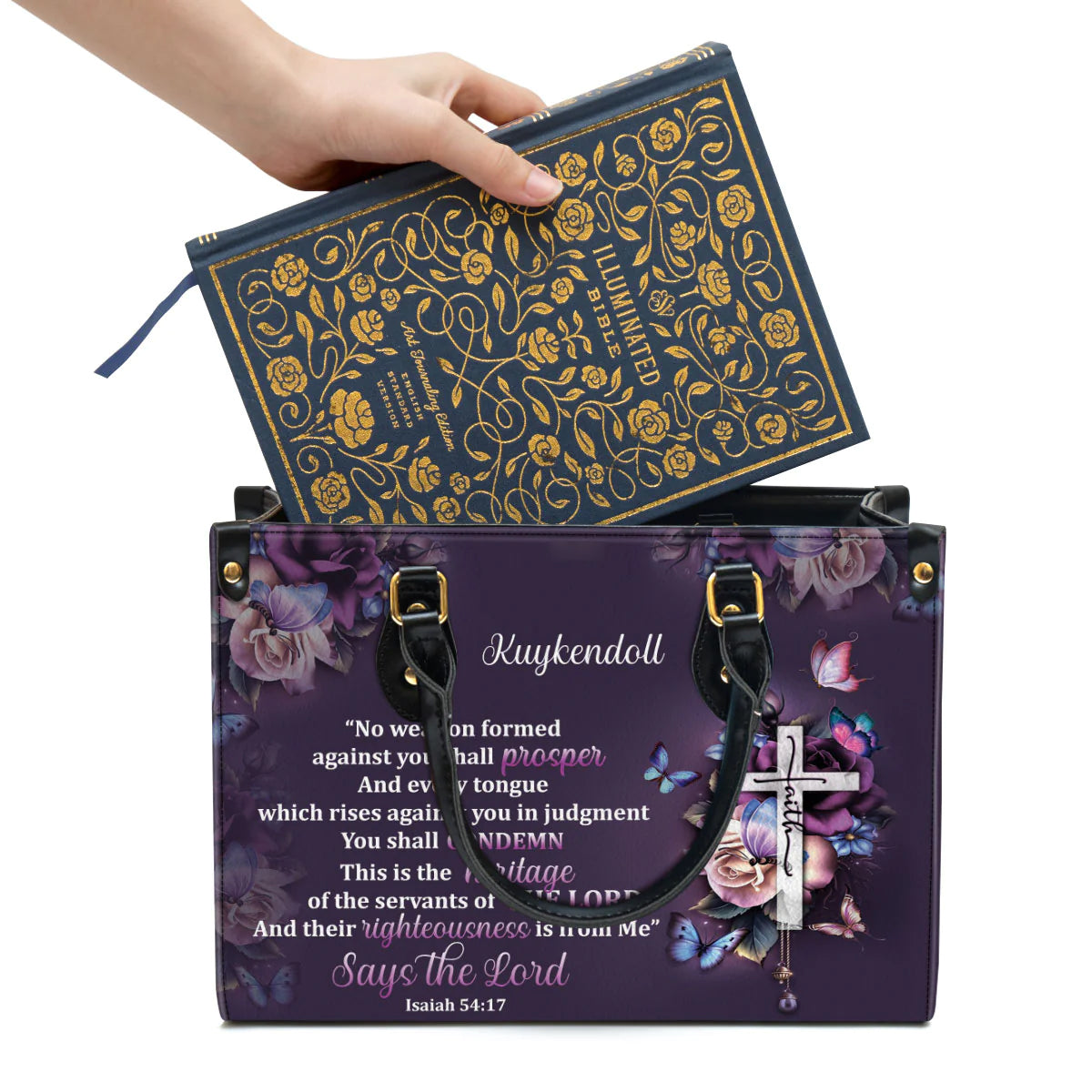 Personalized No Weapon Christian Leather Tote