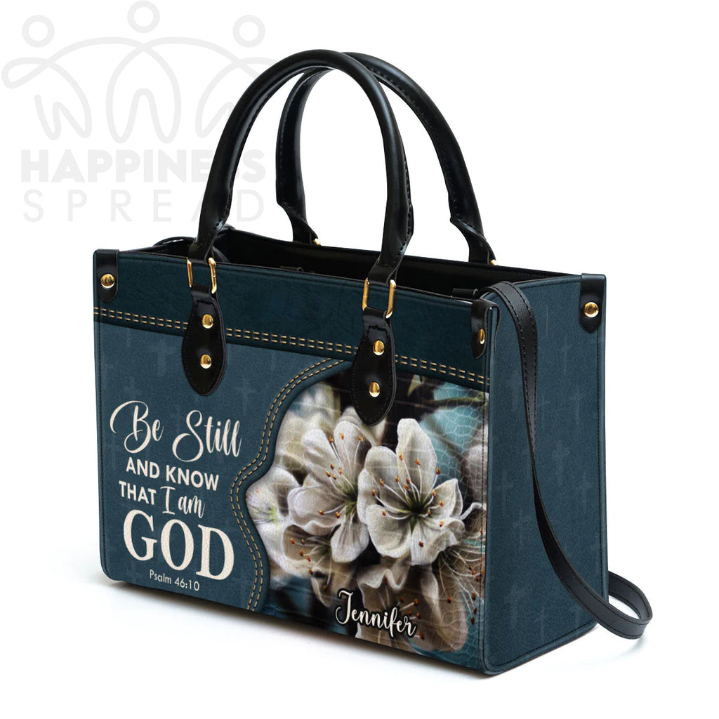 Be Still And Know Personalized Leather Tote Bag