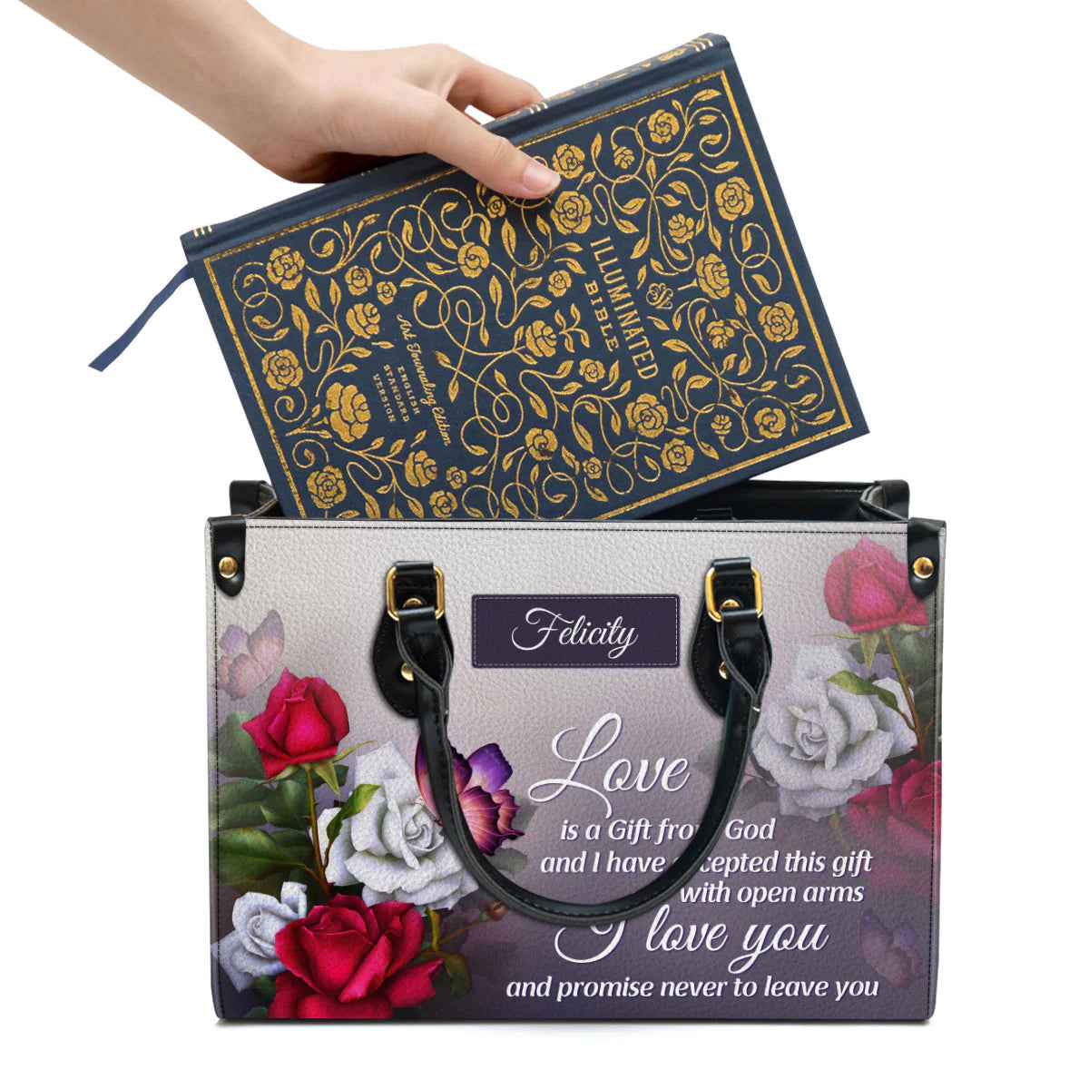 Love Is A Gift From God Personalized Leather Tote