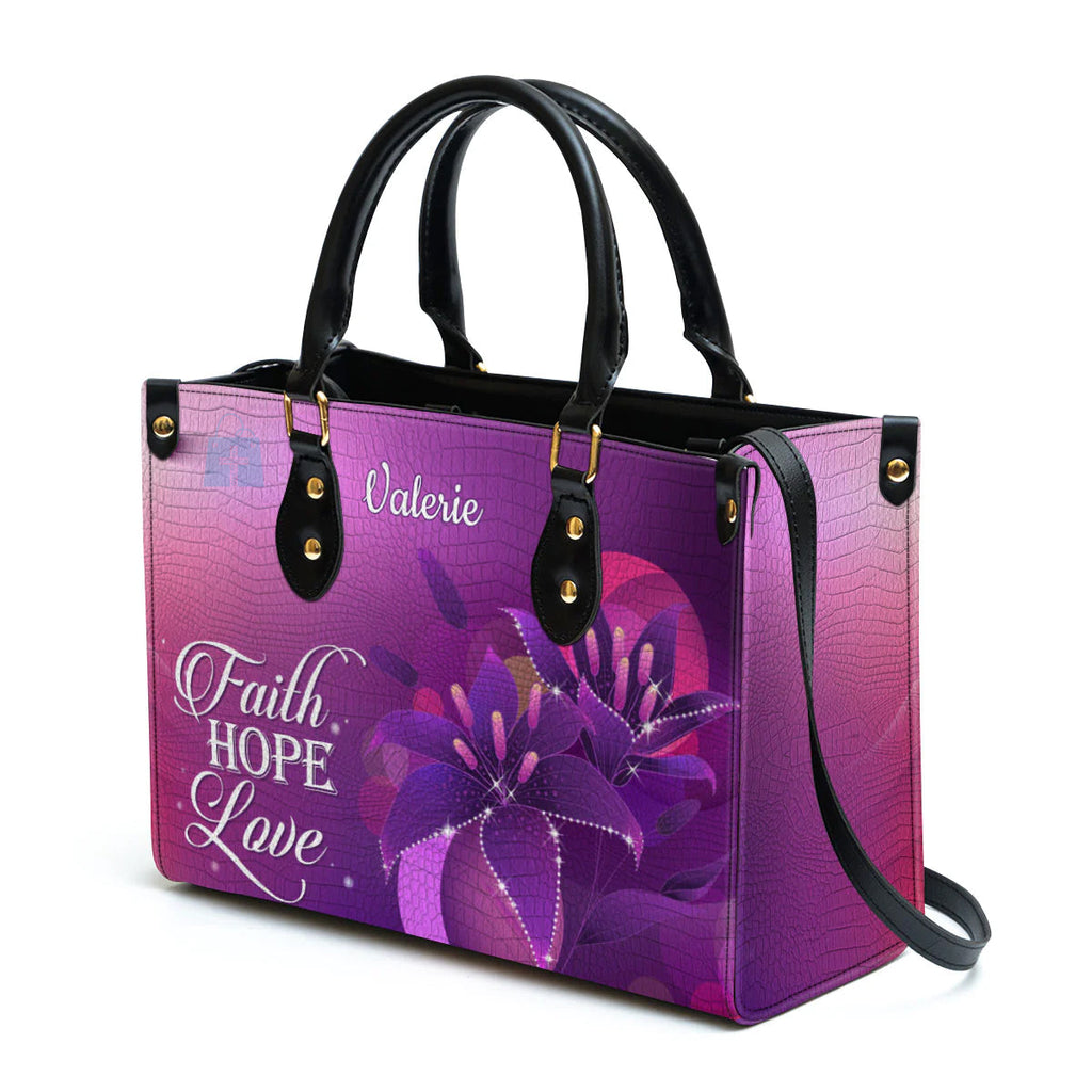 Personalized Faith Hope Love Leather Tote Bag
