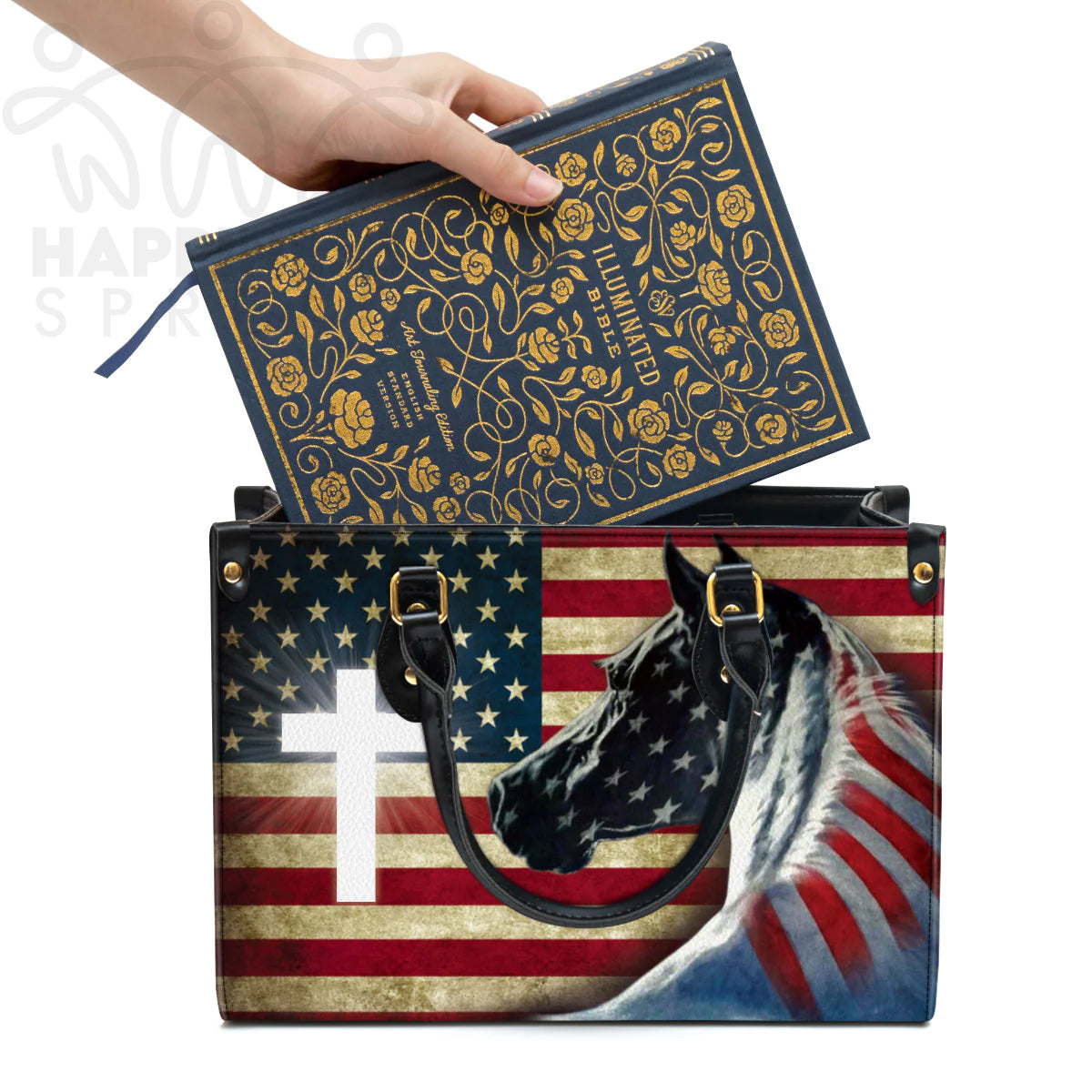Personalized American Flag Leather Tote Bag