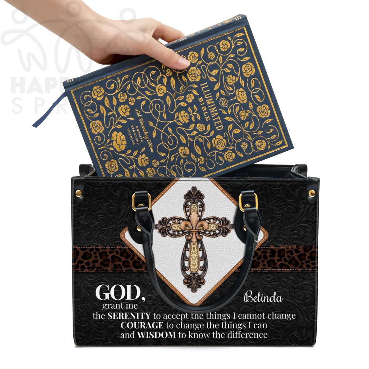 Personalized Christian Cross Leather Tote Bag