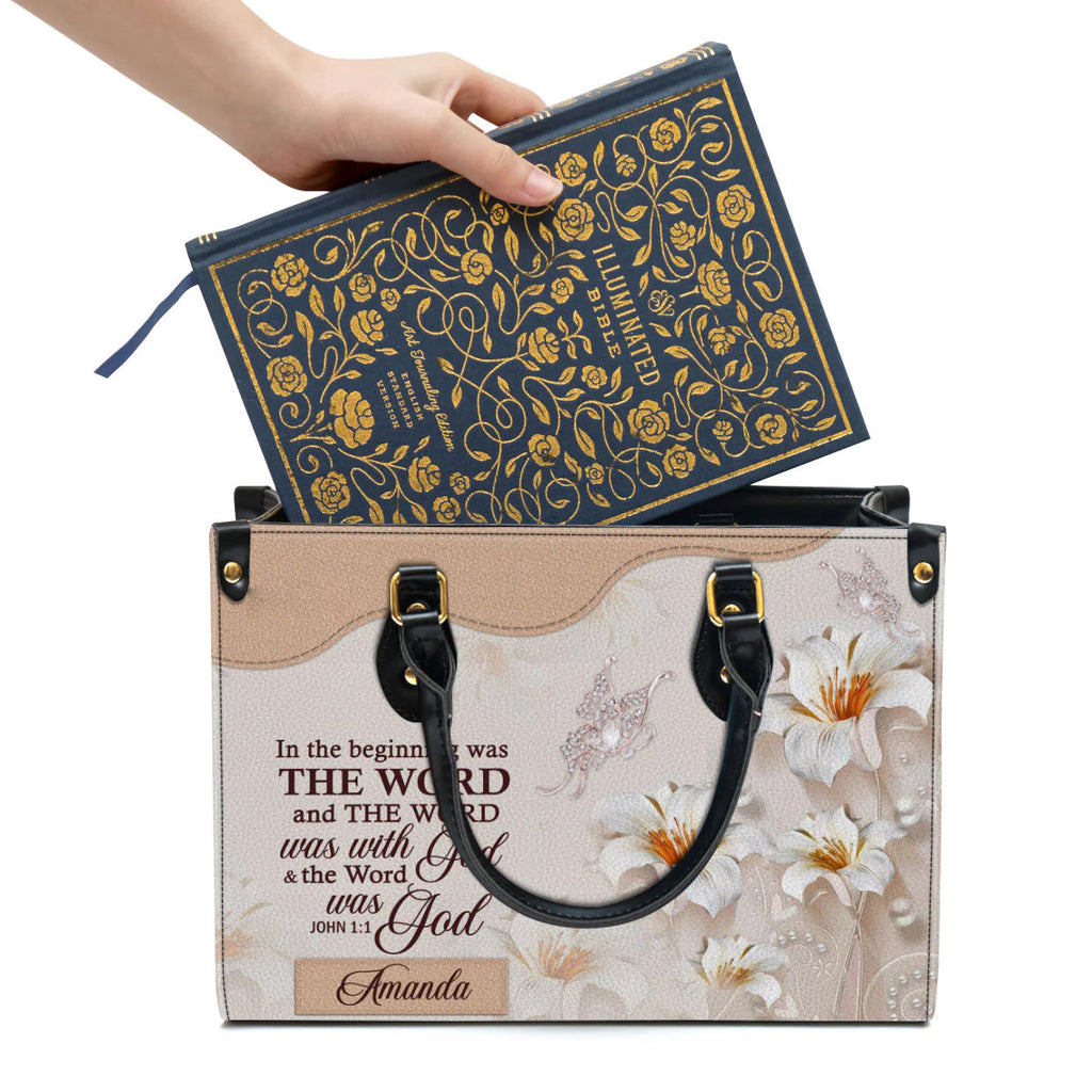 The Word Was With God Personalized Leather Tote