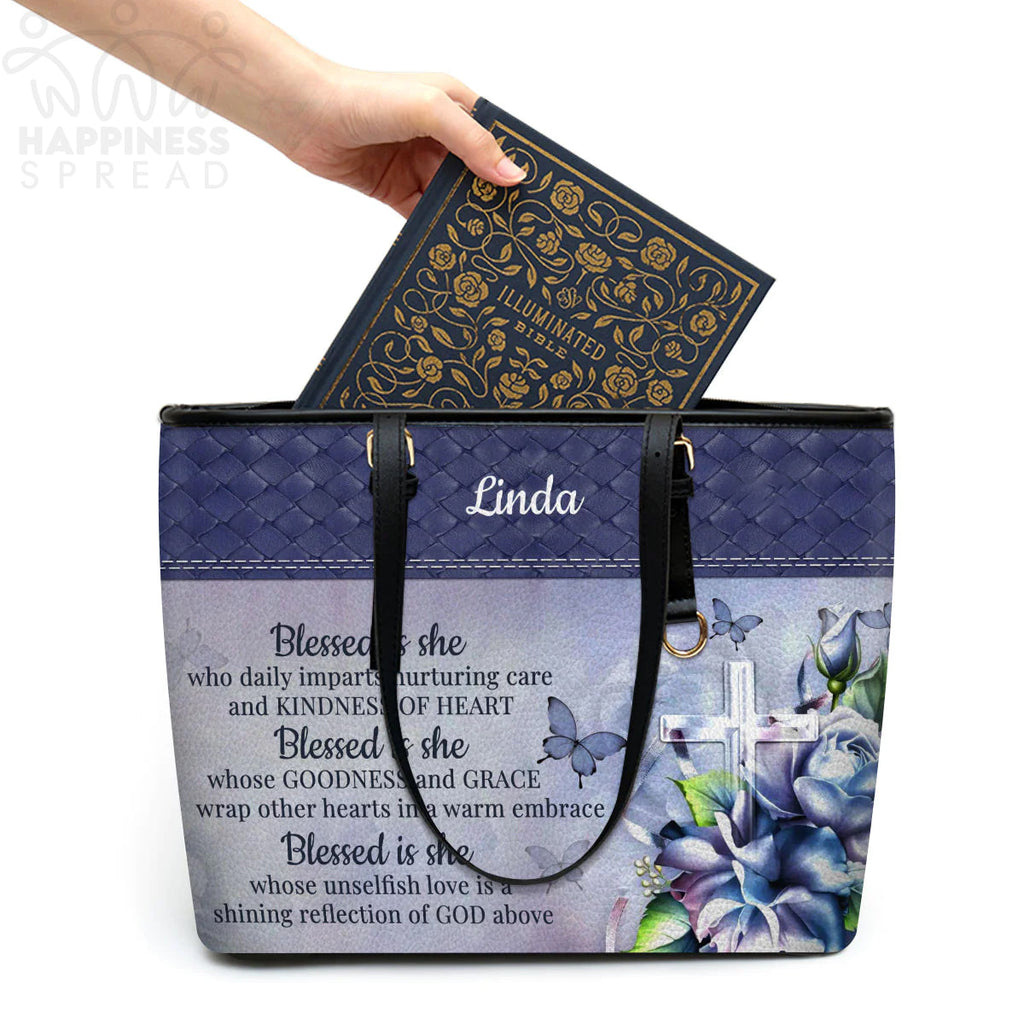 Blessed Is She Personalized Leather Tote Bag