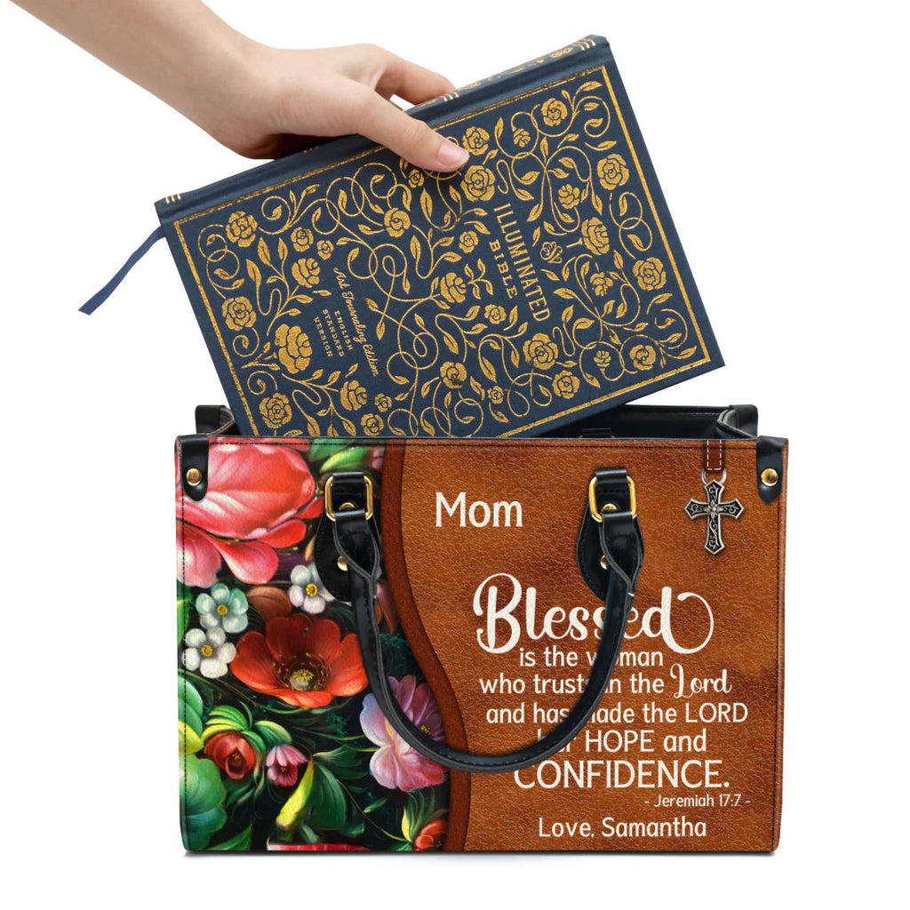 Blessed Is The Woman Personalized Leather Handbag