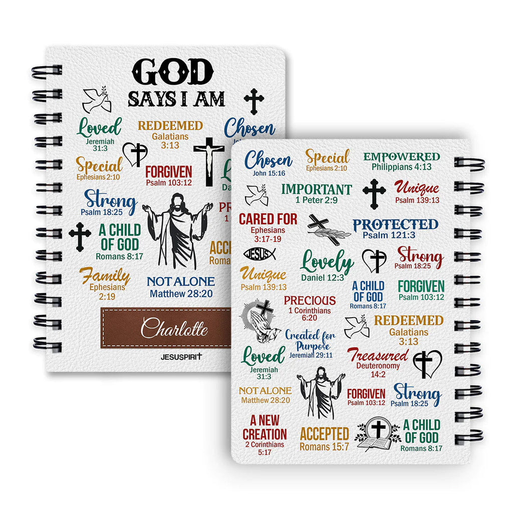 Personalized "God Says I Am" Christian Spiral Journal