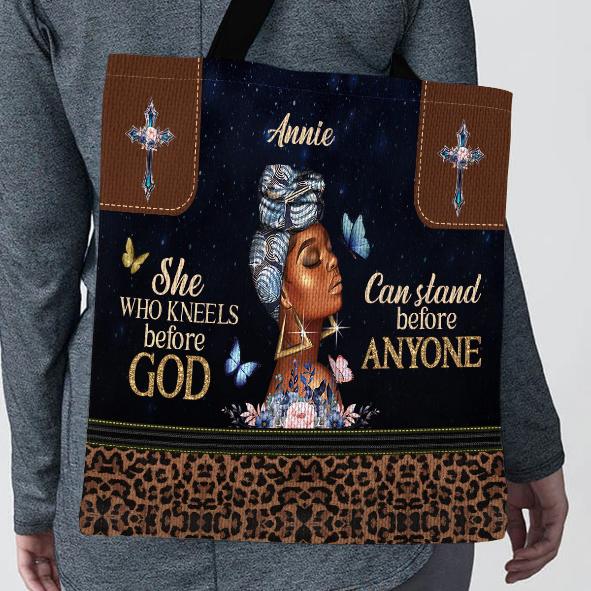 She Who Kneels Before God Leather Tote Bag