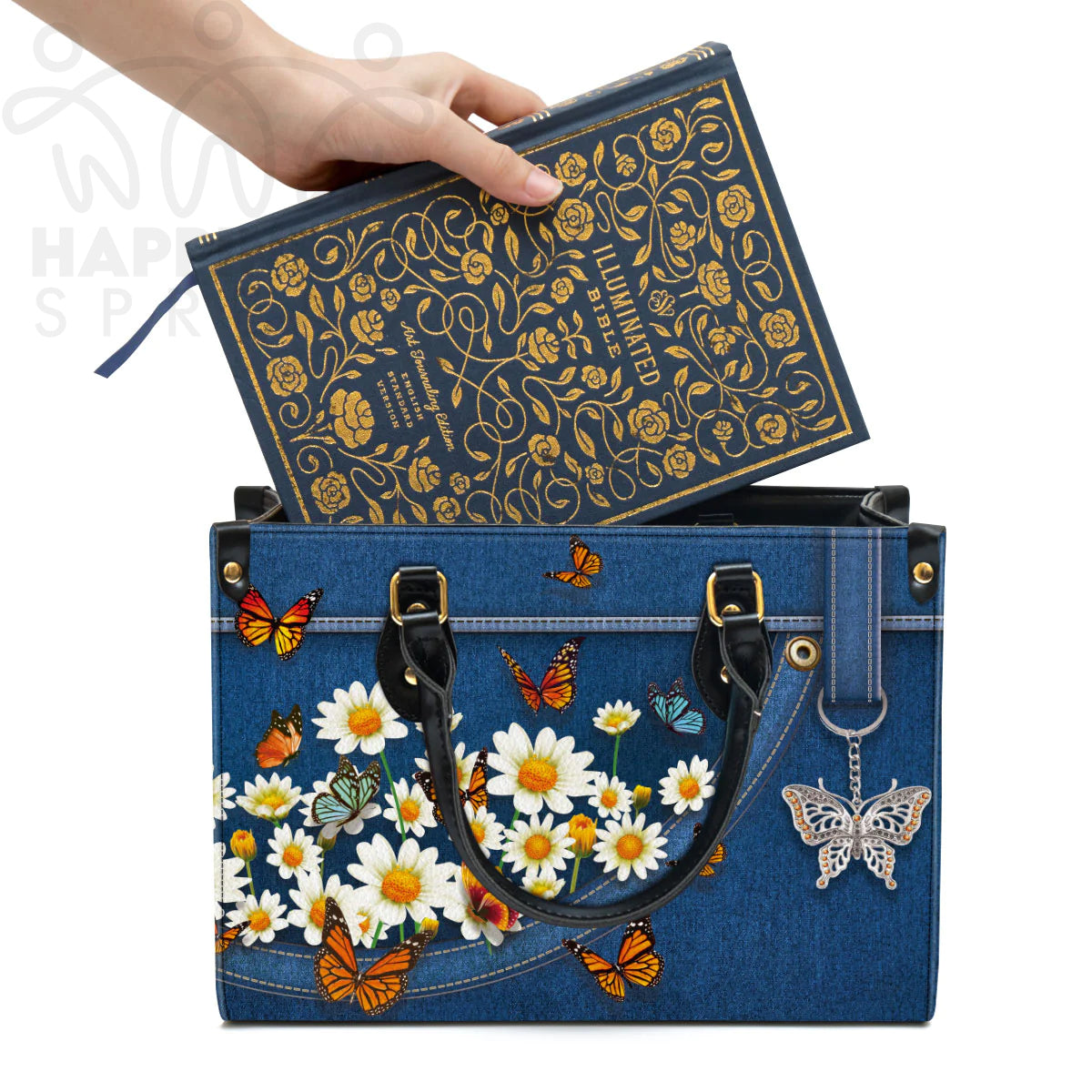 Daisy & Butterfly Personalized Leather Tote Bag