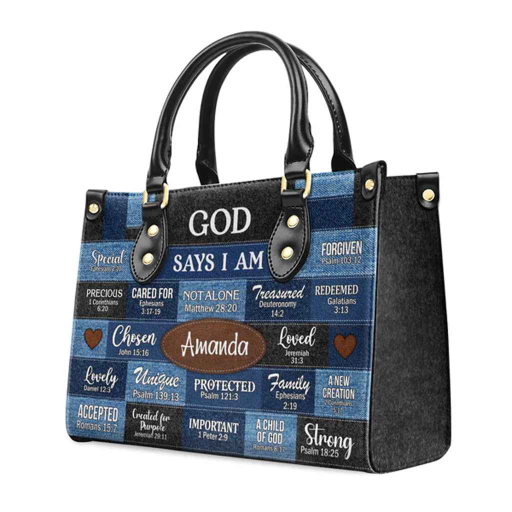 God Says I Am Strong Personalized Leather Tote Bag