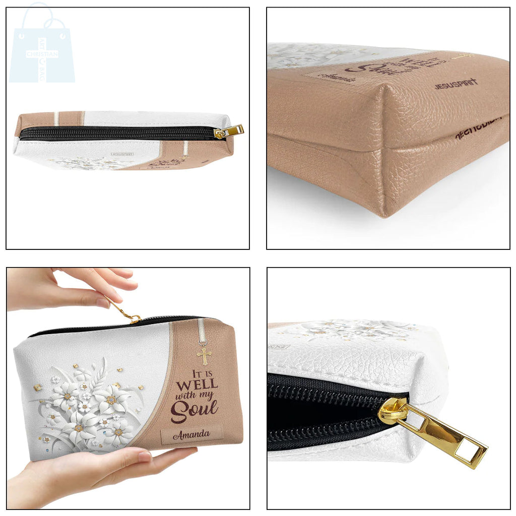 It Is Well With My Soul Leather Cosmetic Bag