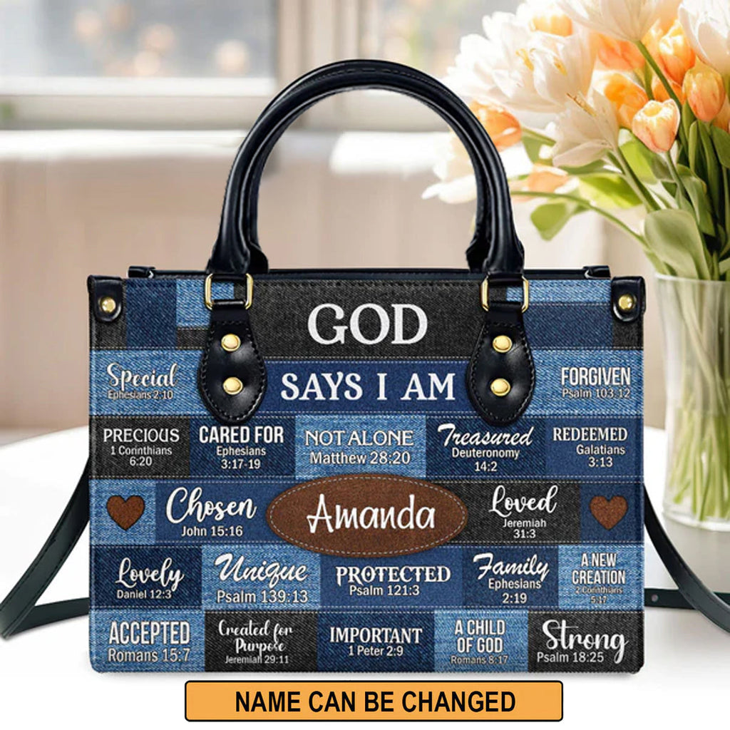 God Says I Am Strong Personalized Leather Tote Bag