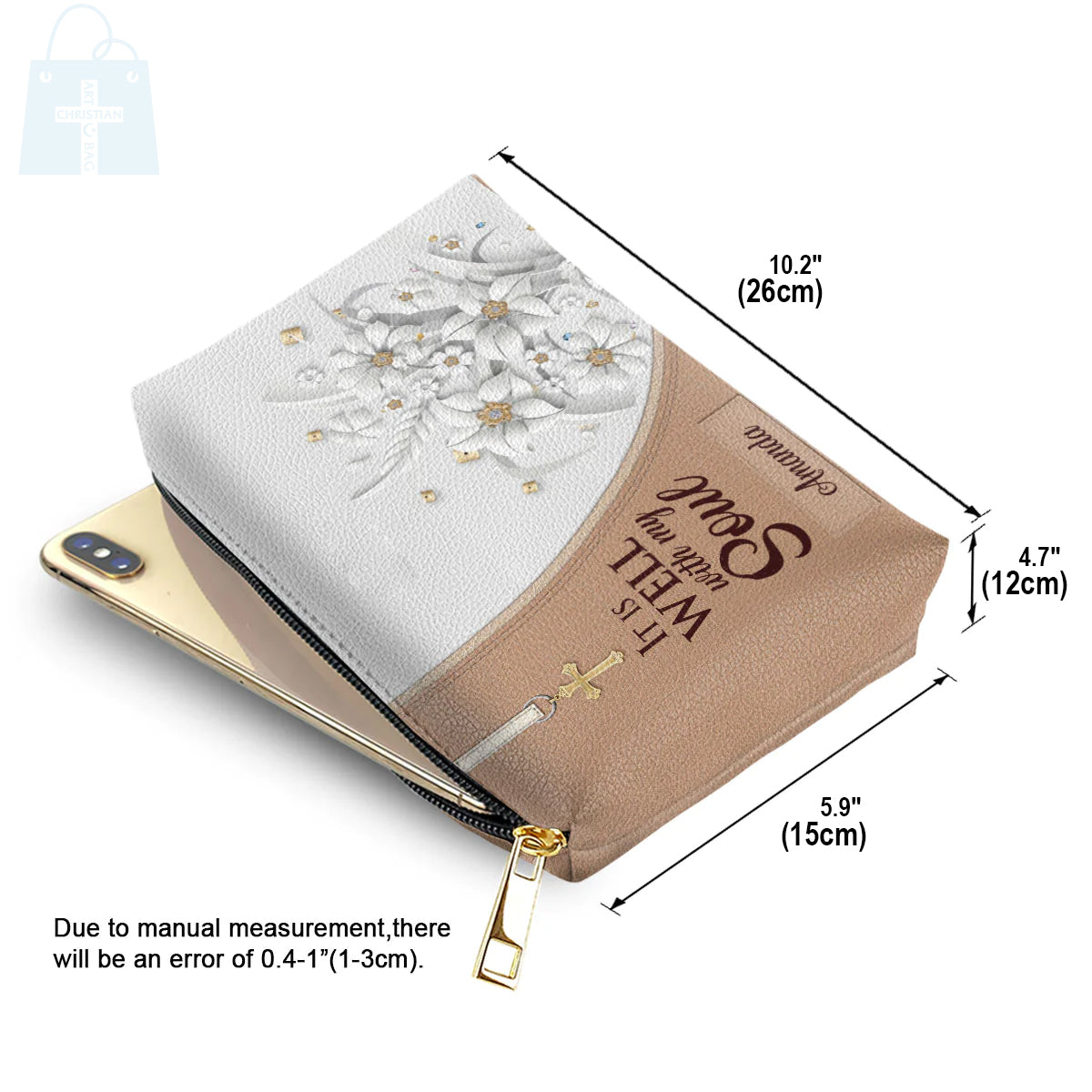 It Is Well With My Soul Leather Cosmetic Bag