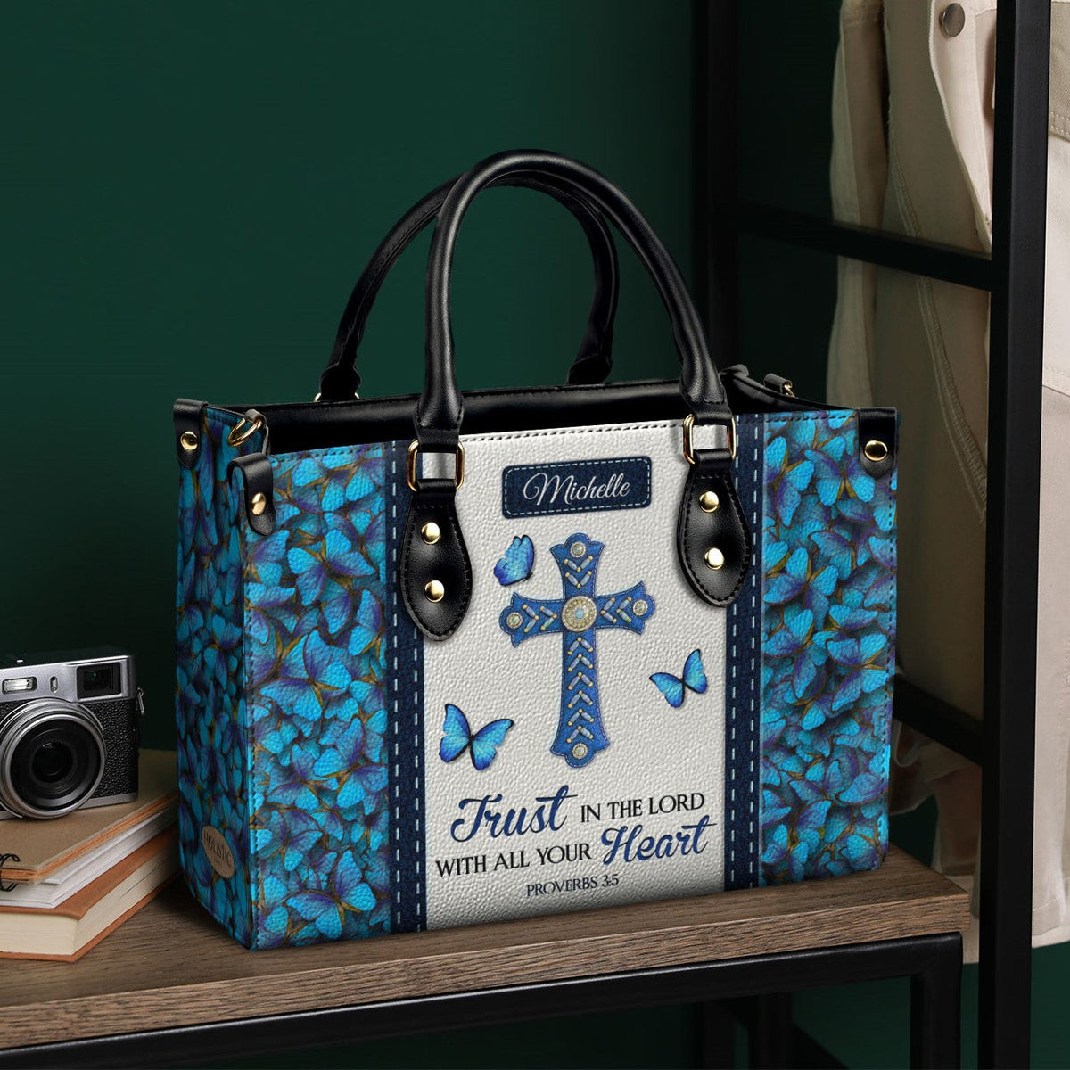 Trust in the Lord Butterfly Leather Handbag