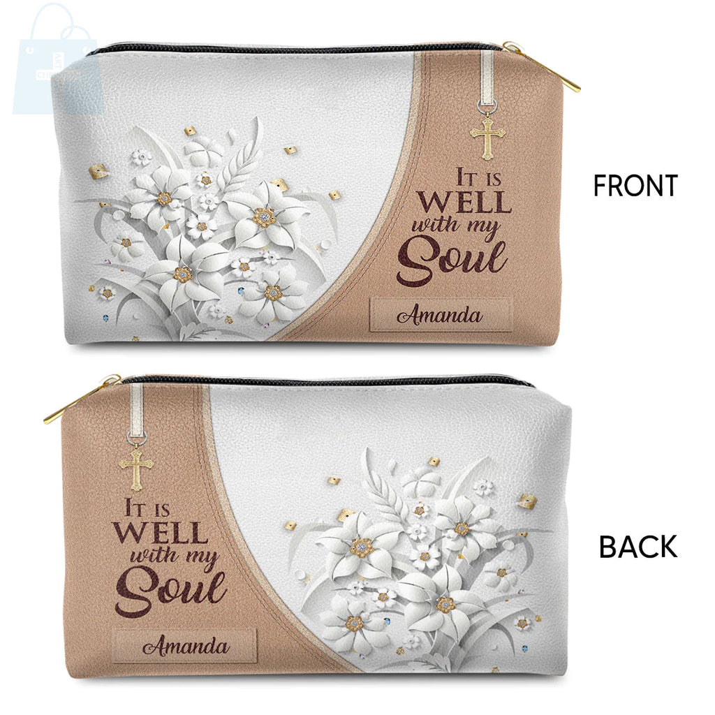 It Is Well With My Soul Leather Cosmetic Bag