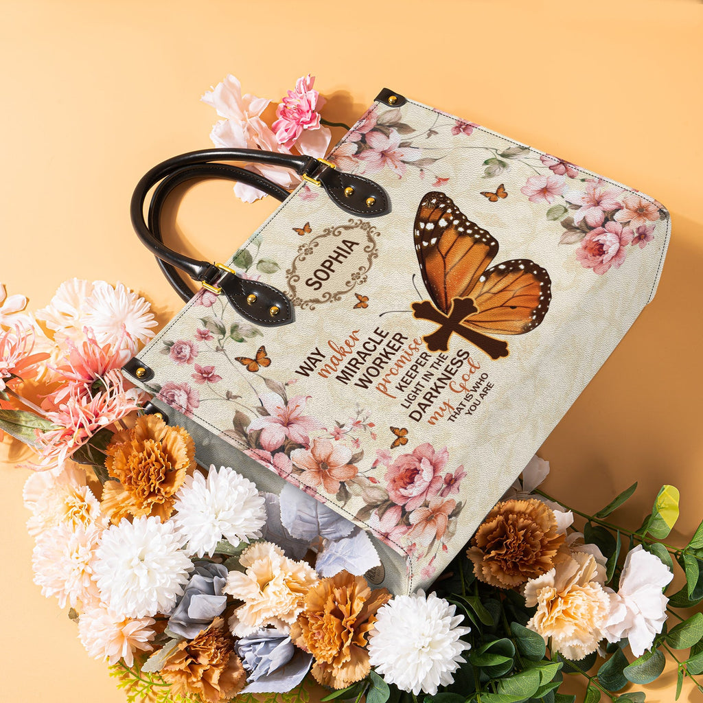 Personalized Way Maker Butterfly Leather Bag