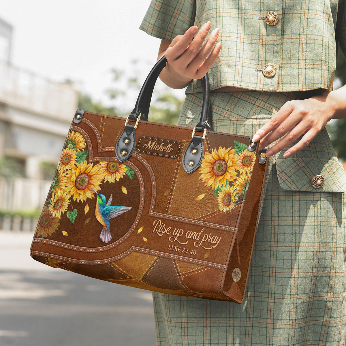 Rise Up and Pray Sunflower Leather Handbag
