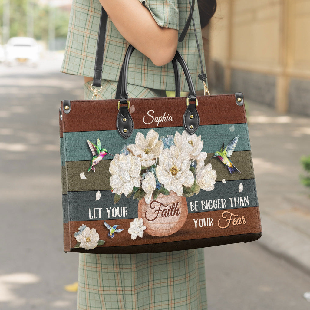 Faith Over Fear Hummingbird Leather Handbag